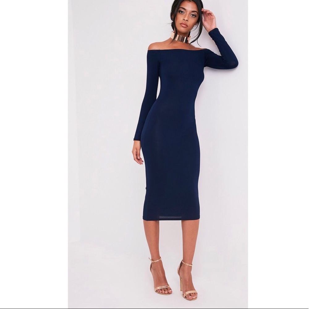 PrettyLittleThing Size 6 Navy Midi Dress